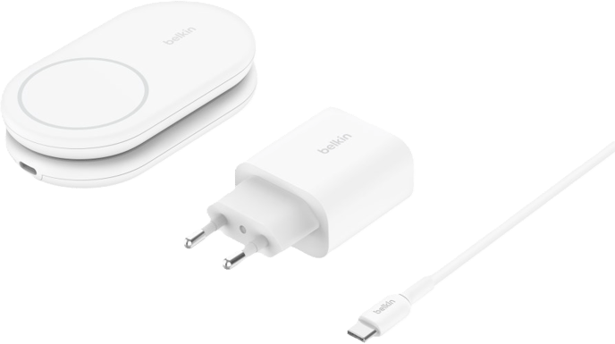 Belkin Qi2 2-in-1 MagnetiskTrådlös laddare 15 W Vit