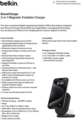 Belkin Qi2 2-in-1 MagnetiskTrådlös laddare 15 W Vit