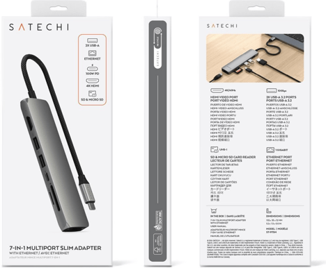 Satechi 7-i-1 USB-C Slim Multiport Adapter med Ethernet - Rymdgrå