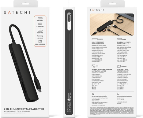 Satechi 7-i-1 USB-C Slim Multiport Adapter med Ethernet -  Svart