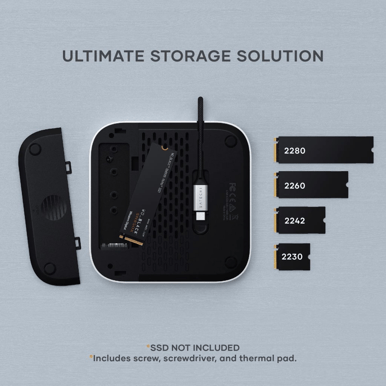 Satechi Mac Mini M4 Stand & Hub med M.2 NVMe