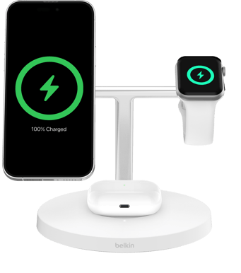 Belkin Pro Qi2 3-in-1 Trådlöst laddstativ 15 W Vit