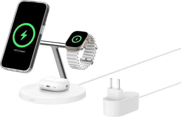Belkin Pro Qi2 3-in-1 Trådlöst laddstativ 15 W Vit