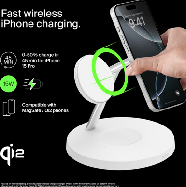Belkin Pro Qi2 3-in-1 Trådlöst laddstativ 15 W Vit