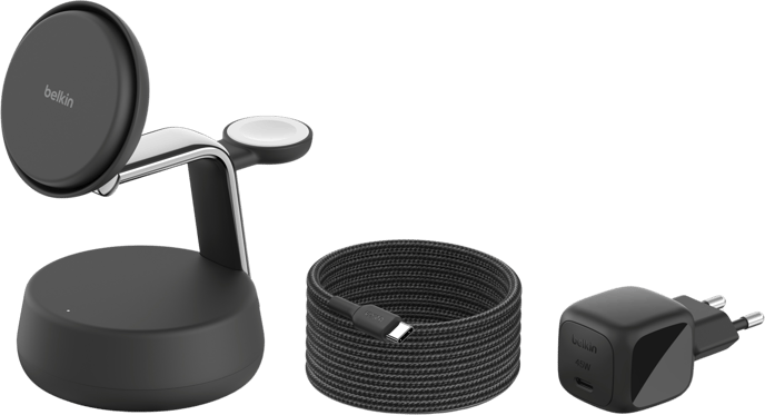 Belkin UltraCharge Pro 3-i-1 Magnetisk Laddningsstation med Qi2 25W - Charcoal