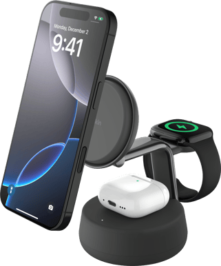 Belkin UltraCharge Pro 3-i-1 Magnetisk Laddningsstation med Qi2 25W - Charcoal