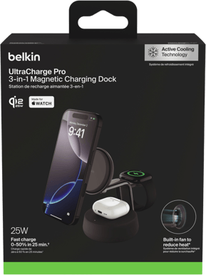 Belkin UltraCharge Pro 3-i-1 Magnetisk Laddningsstation med Qi2 25W - Charcoal