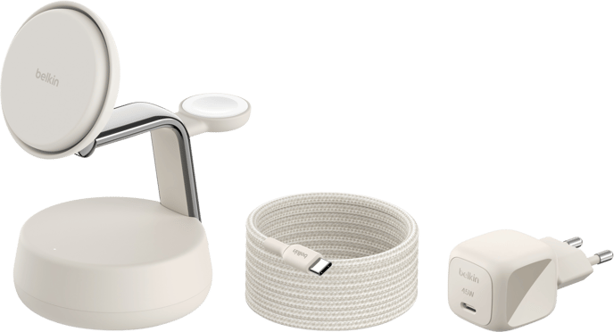Belkin UltraCharge Pro 3-i-1 Magnetisk Laddningsstation med Qi2 25W - Sand