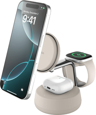 Belkin UltraCharge Pro 3-i-1 Magnetisk Laddningsstation med Qi2 25W - Sand