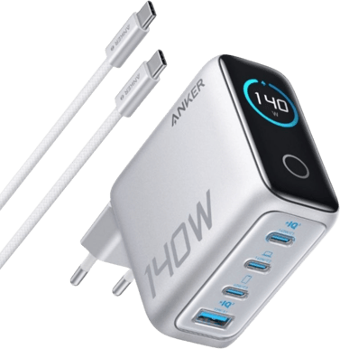 Anker 140W 4-ports GaN-laddare inklusive 240W USB-C kabel 1.5m Silver