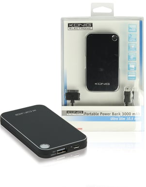König Portabel USB-strömbank 3000mAh, externt batteri