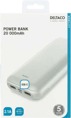 DELTACO Powerbank 20 000 mAh USB-C Vit