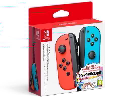 Nintendo Joy-Con Controllers Pair - Neon Röd/Blå + Snipperclips - Bundling