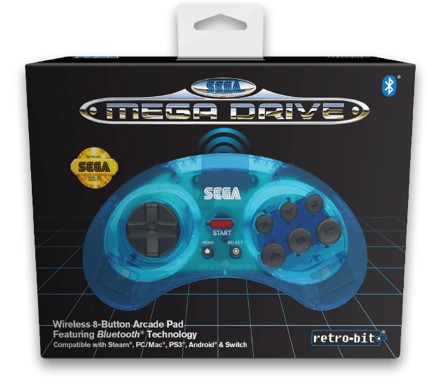 Retro-Bit SEGA MD 8-Button BT Pad Clear Blue
