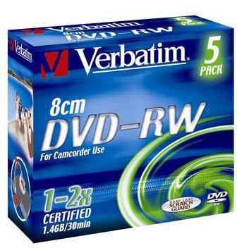 DVD-RW Verbatim 1,46GB 8cm 2x 5p, Jewel Case