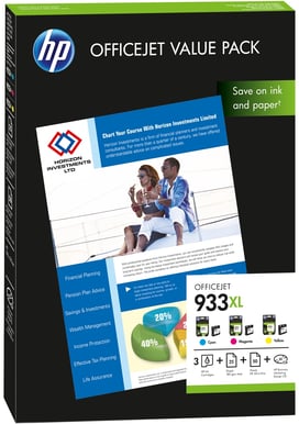 Bläckpatron HP 933XL Värdepaket C/M/Y + 75 ark (A4)