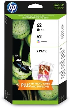 Bläckpatron HP 62 C/M/Y/K + 10 ark (13x18)