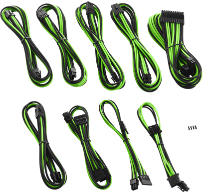 CableMod PRO ModMesh C-Series Kit RMi/RMx/RM - Svart/Ljusgrön