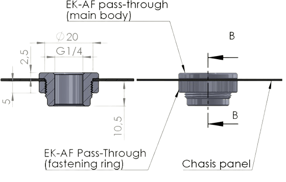 EK-AF Pass-Through G1/4 -Svart Nickel