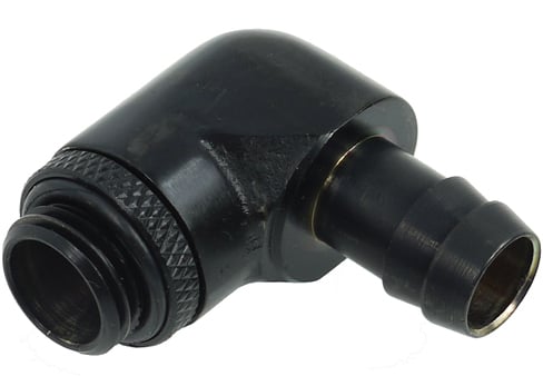 Alphacool 10mm (3/8") slangnippel 90° roterbar G1/4 med O-Ring - svart