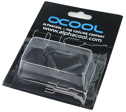 Alphacool 10mm (3/8") slangnippel 90° roterbar G1/4 med O-Ring - svart