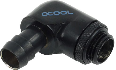 Alphacool 10mm (3/8") slangnippel 90° roterbar G1/4 med O-Ring - svart
