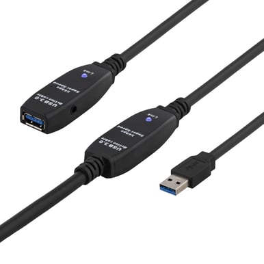 DELTACO USB 3.0 förlängningskabel A ha-A ho Aktiv Svart 15m