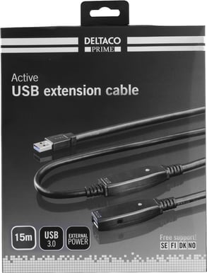 DELTACO USB 3.0 förlängningskabel A ha-A ho Aktiv Svart 15m