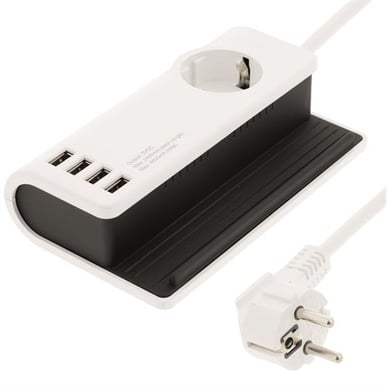 Deltaco Laddstation 4xUSB, Schuko, Vit