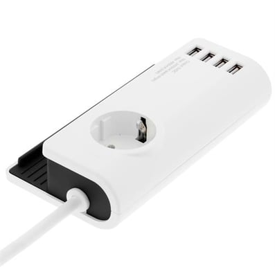 Deltaco Laddstation 4xUSB, Schuko, Vit