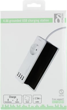 Deltaco Laddstation 4xUSB, Schuko, Vit