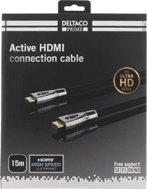 DELTACO HDMI-kabel 2.0 ha-ha Aktiv Tyg Svart 15 m