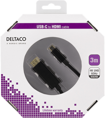 DELTACO USB-C till HDMI-kabel ha-ha Svart 3 m
