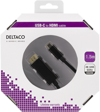 DELTACO USB-C till HDMI- kabel ha-ha Svart 1.5 m