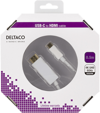DELTACO USB-C till HDMI- kabel ha-ha Vit 0.5 m