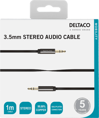 DELTACO Ljudkabel, 3,5mm hane till 3,5mm hane, 1m, svart