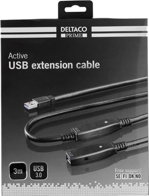DELTACO USB 3.0 förlängningskabel A ha-A ho Aktiv Svart 3m
