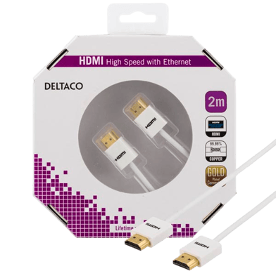 DELTACO HDMI-kabel 1.4 ha-ha Tunn Vit 2m