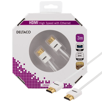 DELTACO HDMI-kabel 1.4 ha-ha Tunn Vit 3m
