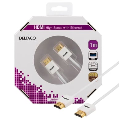 DELTACO HDMI-kabel 1.4 ha-ha Tunn Vit 1m