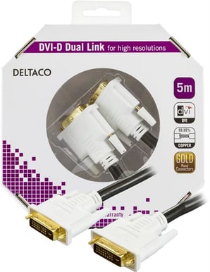 DELTACO DVI monitorkabel DVI-D ha-ha Vit 5 m
