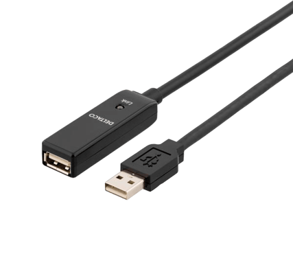 DELTACO USB 2.0 förlängningskabel A ha-A ho Aktiv Svart 5 m