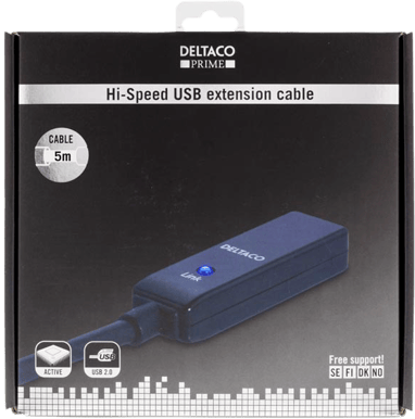 DELTACO USB 2.0 förlängningskabel A ha-A ho Aktiv Svart 5 m