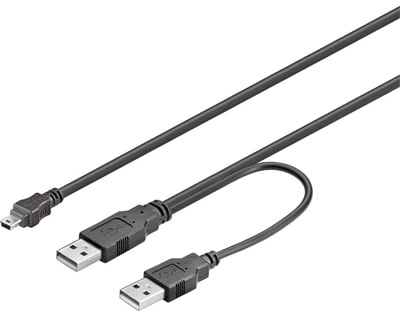 USB 2.0 strömkabel 2xA ha-1xMini B ha, 1,8m
