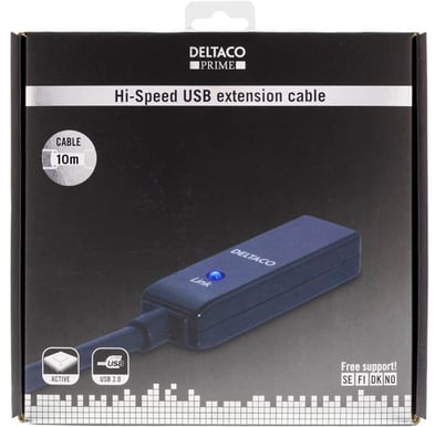 DELTACO USB 2.0 förlängningskabel A ha-A ho Aktiv Svart 10 m