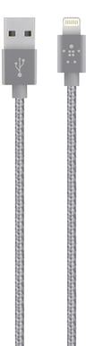 Belkin Premium Lightningkabel (MFI) Silver Tygsladd 1.2m
