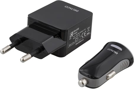 Deltaco Laddkit Vägg & Bil Lightning/microUSB-kabel Svart 1m