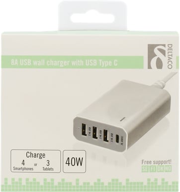 DELTACO Laddstation 3+1-portar USB + USB-C