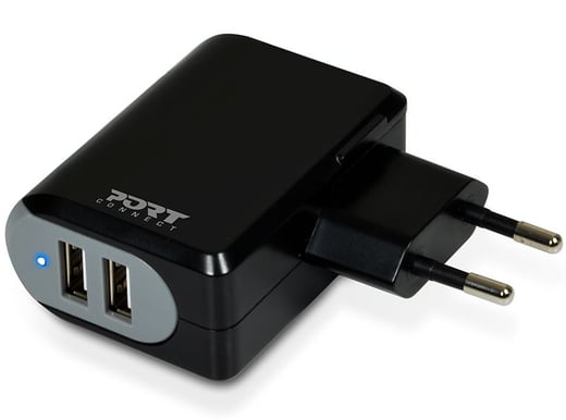 PORT Designs Väggladdare 2xUSB + USB-C kabel Svart