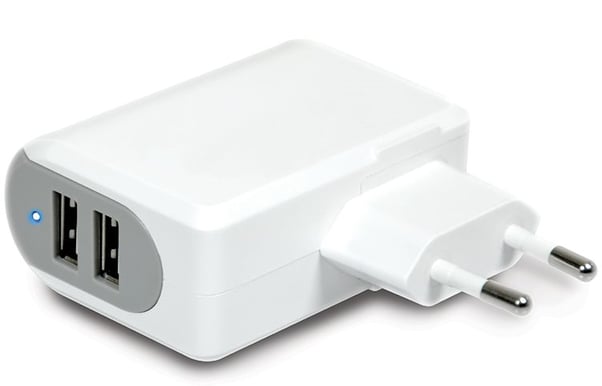 PORT Designs Väggladdare 2xUSB + Lightning/microUSB kabel Vit